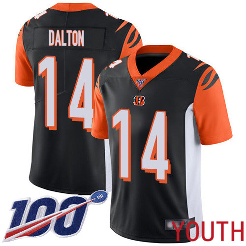 Cincinnati Bengals Limited Black Youth Andy Dalton Home Jersey NFL Footballl #14 100th Season Vapor Untouchable